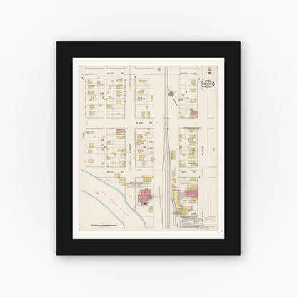 Old map wall art mockup — black gallery frame with white mat — Sanborn Fire Insurance Map from Crookston, Polk County, Minnesota (1922), Sheet #0002