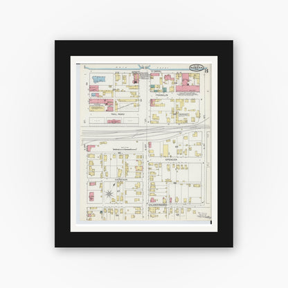 Old map wall art mockup — black gallery frame with white mat — Sanborn Fire Insurance Map from Newark, Licking County, Ohio (1893), Sheet #0008