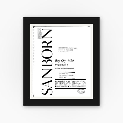 Old map wall art mockup — black gallery frame with white mat — Sanborn Fire Insurance Map from Bay City, Bay County, Michigan (1963), Sheet #0001