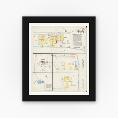 Old map wall art mockup — black gallery frame with white mat — Sanborn Fire Insurance Map from Port Arthur, Jefferson County, Texas (1915), Sheet #0021