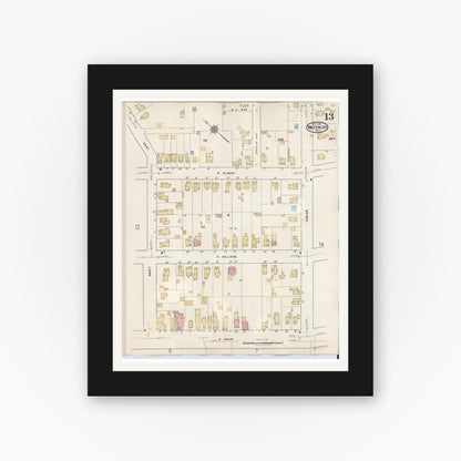 Old map wall art mockup — black gallery frame with white mat — Sanborn Fire Insurance Map from Waterloo, Seneca County, New York (1948), Sheet #0013
