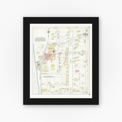 Old map wall art mockup — black gallery frame with white mat — Sanborn Fire Insurance Map from Corydon, Harrison County, Indiana (1910), Sheet #0002