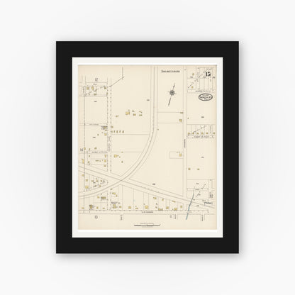 Old map wall art mockup — black gallery frame with white mat — Sanborn Fire Insurance Map from Gonzales, Gonzales County, Texas (1922), Sheet #0015