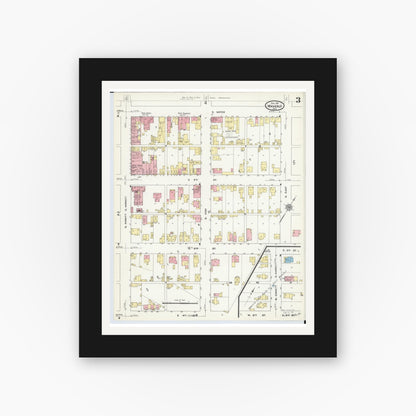 Old map wall art mockup — black gallery frame with white mat — Sanborn Fire Insurance Map from Waverly, Pike County, Ohio (1911), Sheet #0003