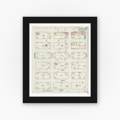 Old map wall art mockup — black gallery frame with white mat — Sanborn Fire Insurance Map from Auburn, De Kalb County, Indiana (1891), Sheet #0004