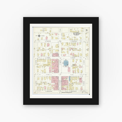Old map wall art mockup — black gallery frame with white mat — Sanborn Fire Insurance Map from Millersburg, Holmes County, Ohio (1914), Sheet #0003