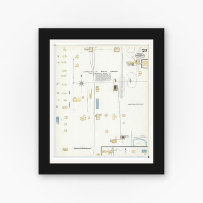 Old map wall art mockup — black gallery frame with white mat — Sanborn Fire Insurance Map from Red Jacket, Houghton County, Michigan (1908), Sheet #0020