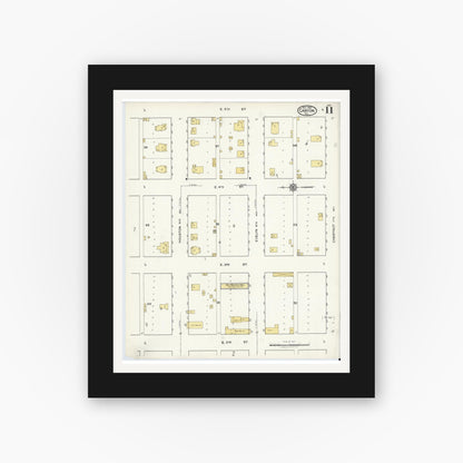 Old map wall art mockup — black gallery frame with white mat — Sanborn Fire Insurance Map from Canyon, Randall County, Texas (1920), Sheet #0011