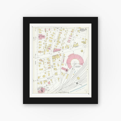 Old map wall art mockup — black gallery frame with white mat — Sanborn Fire Insurance Map from Savanna, Carroll County, Illinois (1912), Sheet #0005