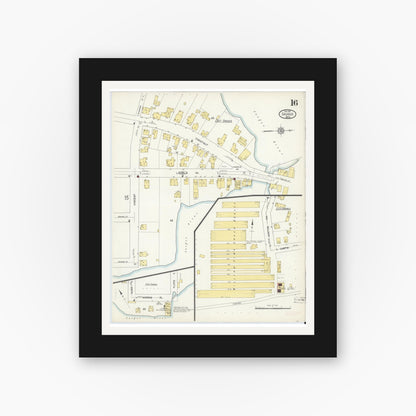Old map wall art mockup — black gallery frame with white mat — Sanborn Fire Insurance Map from Saugus, Essex County, Massachusetts (1913), Sheet #0016