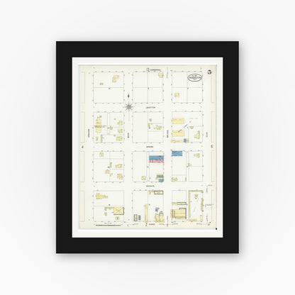 Old map wall art mockup — black gallery frame with white mat — Sanborn Fire Insurance Map from Henrietta, Clay County, Texas (1907), Sheet #0005