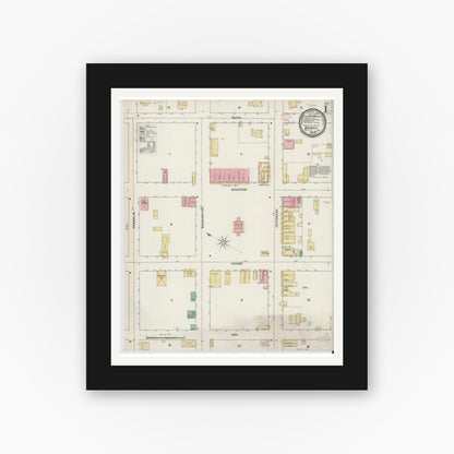 Old map wall art mockup — black gallery frame with white mat — Sanborn Fire Insurance Map from Quincy, Gadsden County, Florida (1895), Sheet #0001