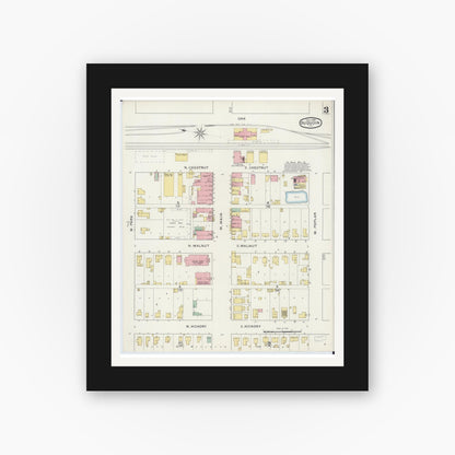 Old map wall art mockup — black gallery frame with white mat — Sanborn Fire Insurance Map from Du Quoin, Perry County, Illinois (1894), Sheet #0003