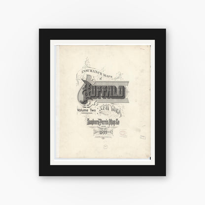 Old map wall art mockup — black gallery frame with white mat — Sanborn Fire Insurance Map from Buffalo, Erie County, New York (1899), Sheet #0001