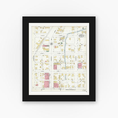 Old map wall art mockup — black gallery frame with white mat — Sanborn Fire Insurance Map from Portland, Jay County, Indiana (1902), Sheet #0004