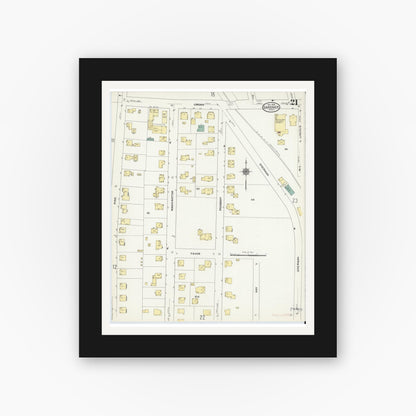 Old map wall art mockup — black gallery frame with white mat — Sanborn Fire Insurance Map from Gardner, Worcester County, Massachusetts (1909), Sheet #0021