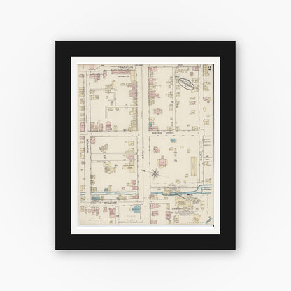 Old map wall art mockup — black gallery frame with white mat — Sanborn Fire Insurance Map from Stroudsburg, Monroe County, Pennsylvania (1885), Sheet #0002
