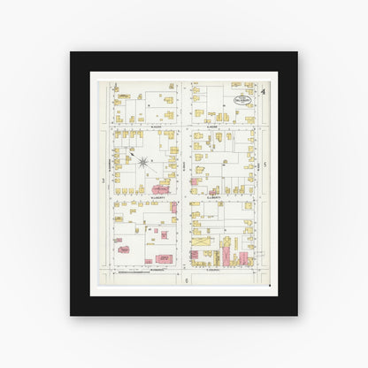 Old map wall art mockup — black gallery frame with white mat — Sanborn Fire Insurance Map from Salisbury, Rowan County, North Carolina (1902), Sheet #0004
