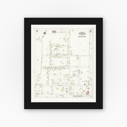 Old map wall art mockup — black gallery frame with white mat — Sanborn Fire Insurance Map from Chapel Hill, Orange County, North Carolina (1925), Sheet #0003
