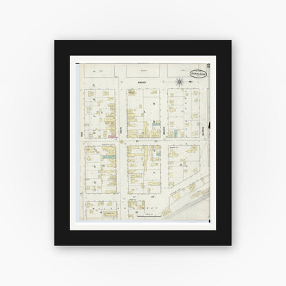 Old map wall art mockup — black gallery frame with white mat — Sanborn Fire Insurance Map from Harrison, Clare County, Michigan (1890), Sheet #0002