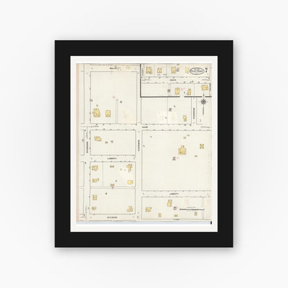 Old map wall art mockup — black gallery frame with white mat — Sanborn Fire Insurance Map from Pilot Point, Denton County, Texas (1940), Sheet #0007