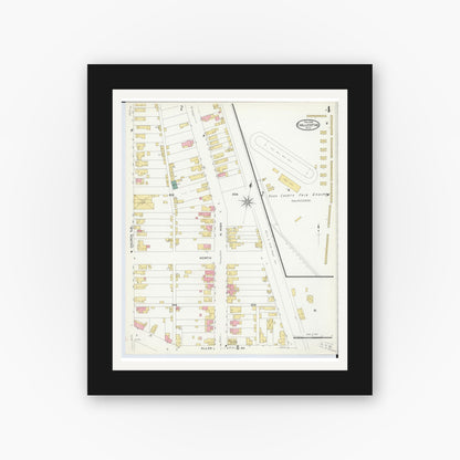 Old map wall art mockup — black gallery frame with white mat — Sanborn Fire Insurance Map from Chillicothe, Ross County, Ohio (1909), Sheet #0004