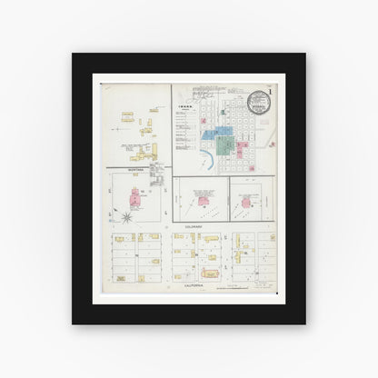 Old map wall art mockup — black gallery frame with white mat — Sanborn Fire Insurance Map from Morris, Stevens County, Minnesota (1892), Sheet #0001