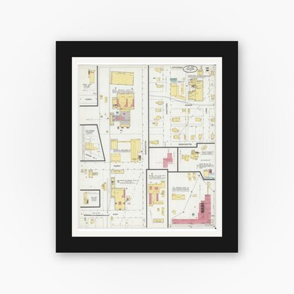 Old map wall art mockup — black gallery frame with white mat — Sanborn Fire Insurance Map from Eaton, Delaware County, Indiana (1900), Sheet #0002