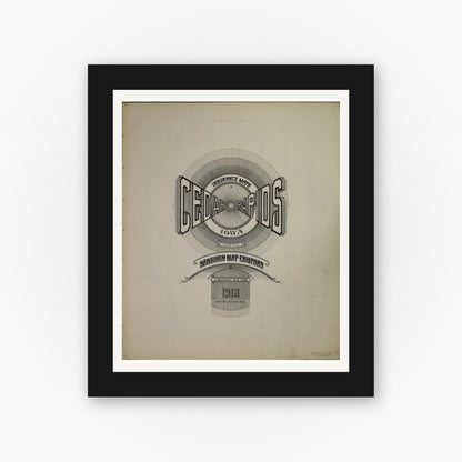 Old map wall art mockup — black gallery frame with white mat — Sanborn Fire Insurance Map from Cedar Rapids, Linn County, Iowa (1913), Sheet #0001