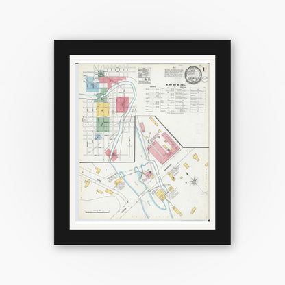 Old map wall art mockup — black gallery frame with white mat — Sanborn Fire Insurance Map from Greenville, Montcalm County, Michigan (1900) - Complete Map Set