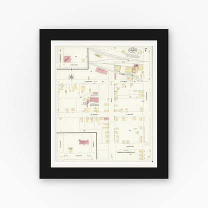 Old map wall art mockup — black gallery frame with white mat — Sanborn Fire Insurance Map from Tarboro, Edgecombe County, North Carolina (1908), Sheet #0007