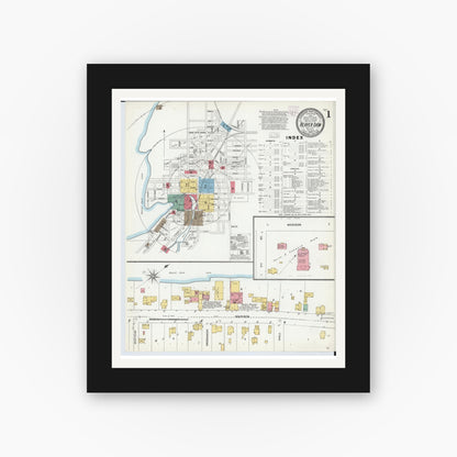 Old map wall art mockup — black gallery frame with white mat — Sanborn Fire Insurance Map from Beaver Dam, Dodge County, Wisconsin (1904) - Complete Map Set