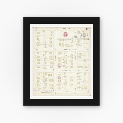 Old map wall art mockup — black gallery frame with white mat — Sanborn Fire Insurance Map from Monmouth, Warren County, Illinois (1907), Sheet #0002