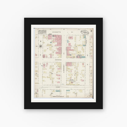 Old map wall art mockup — black gallery frame with white mat — Sanborn Fire Insurance Map from Upper Sandusky, Wyandot County, Ohio (1884), Sheet #0003