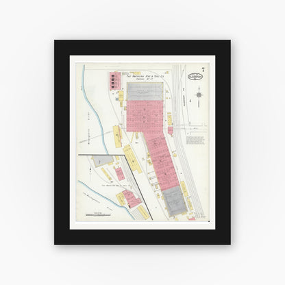 Old map wall art mockup — black gallery frame with white mat — Sanborn Fire Insurance Map from Glassport, Allegheny County, Pennsylvania (1917), Sheet #0007