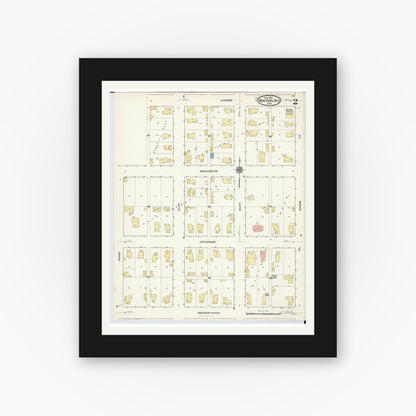 Old map wall art mockup — black gallery frame with white mat — Sanborn Fire Insurance Map from New Carlisle, Clarke County, Ohio (1916), Sheet #0002