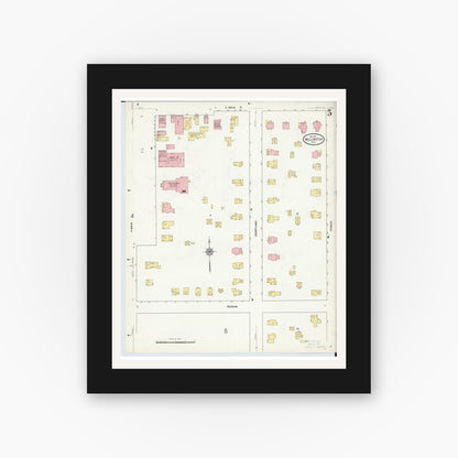 Old map wall art mockup — black gallery frame with white mat — Sanborn Fire Insurance Map from Wellington, Lorain County, Ohio (1911), Sheet #0005