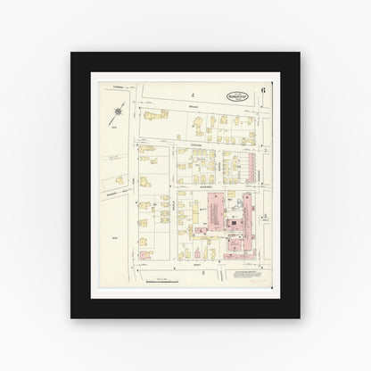 Old map wall art mockup — black gallery frame with white mat — Sanborn Fire Insurance Map from Newburyport, Essex County, Massachusetts (1914), Sheet #0006