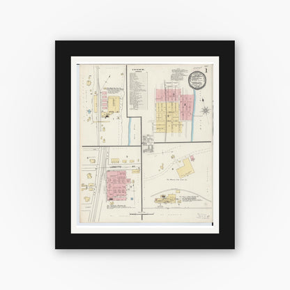 Old map wall art mockup — black gallery frame with white mat — Sanborn Fire Insurance Map from Toronto, Jefferson County, Ohio (1892) - Complete Map Set