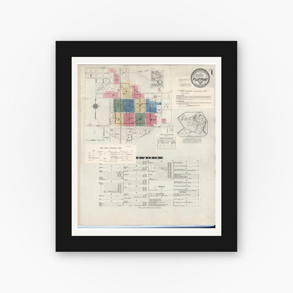 Old map wall art mockup — black gallery frame with white mat — Sanborn Fire Insurance Map from Pilot Point, Denton County, Texas (1940), Sheet #0001