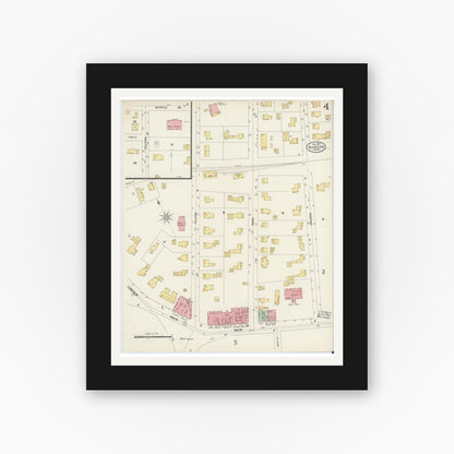 Old map wall art mockup — black gallery frame with white mat — Sanborn Fire Insurance Map from Hudson, Middlesex County, Massachusetts (1897), Sheet #0004