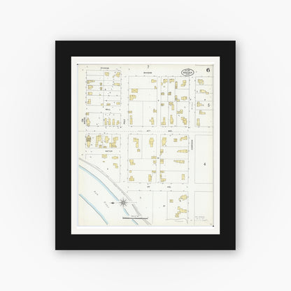 Old map wall art mockup — black gallery frame with white mat — Sanborn Fire Insurance Map from Anoka, Anoka County, Minnesota (1904), Sheet #0006