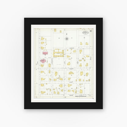 Old map wall art mockup — black gallery frame with white mat — Sanborn Fire Insurance Map from Gainesville, Alachua County, Florida (1903), Sheet #0004
