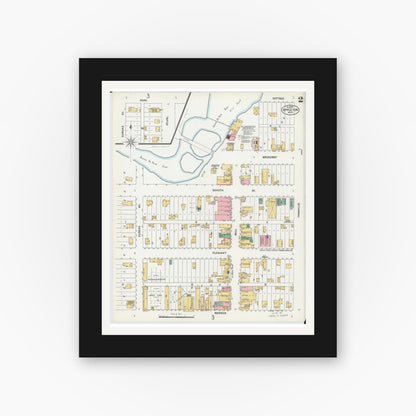 Old map wall art mockup — black gallery frame with white mat — Sanborn Fire Insurance Map from Appleton, Swift County, Minnesota (1899), Sheet #0002
