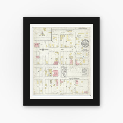 Old map wall art mockup — black gallery frame with white mat — Sanborn Fire Insurance Map from Middletown, Logan County, Illinois (1914), Sheet #0001