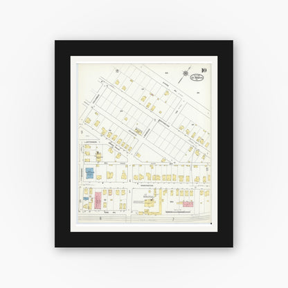 Old map wall art mockup — black gallery frame with white mat — Sanborn Fire Insurance Map from Saint Marys, Elk County, Pennsylvania (1915), Sheet #0010