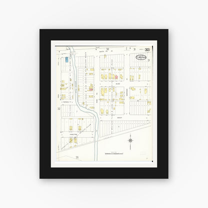 Old map wall art mockup — black gallery frame with white mat — Sanborn Fire Insurance Map from Fort Madison, Lee County, Iowa (1913), Sheet #0033
