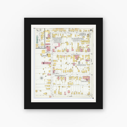 Old map wall art mockup — black gallery frame with white mat — Sanborn Fire Insurance Map from Gallipolis, Gallia County, Ohio (1900), Sheet #0010