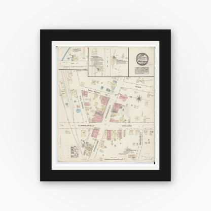 Old map wall art mockup — black gallery frame with white mat — Sanborn Fire Insurance Map from New London, Huron County, Ohio (1884), Sheet #0001