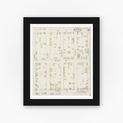 Old map wall art mockup — black gallery frame with white mat — Sanborn Fire Insurance Map from New Brunswick, Middlesex County, New Jersey (1886), Sheet #0015